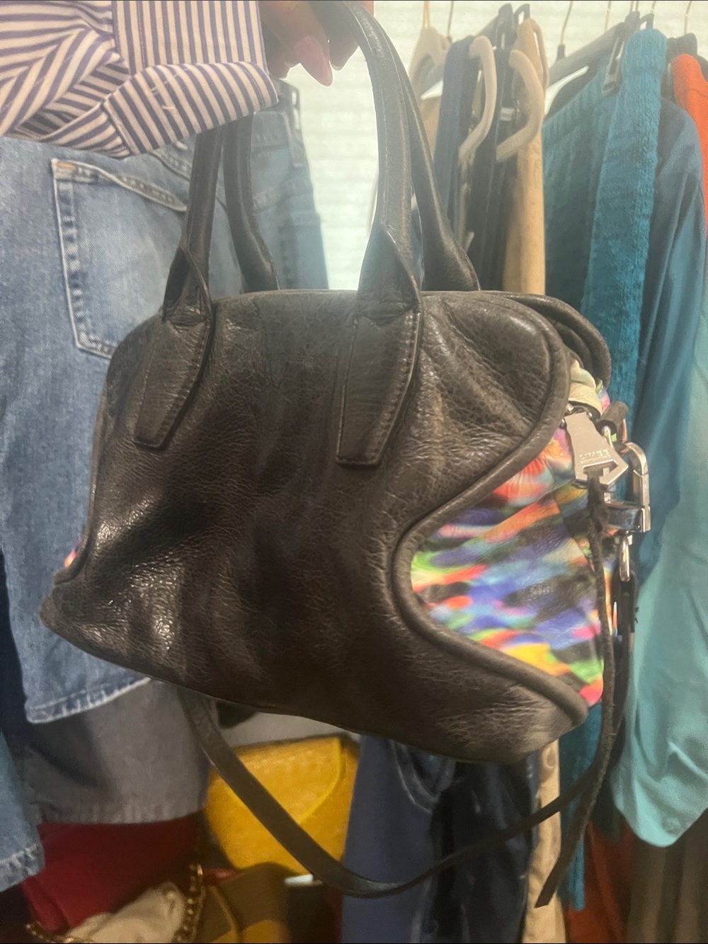 AIMEE KESTENBERG Black Leather Satchel with Multicolor Accent - Women Bags